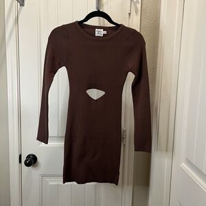 Princess Serenity Mini Dress Brown Ribbed Waist Cut Out Long Sleeves Size S/M